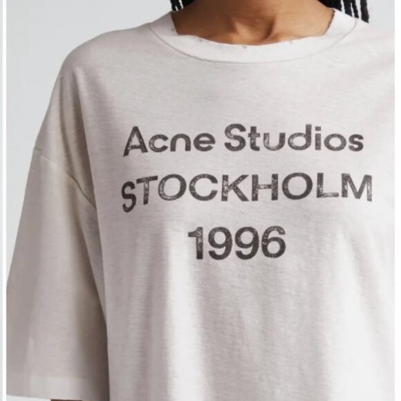 Acne Studios Exford 1996 Mélange Distressed Logo T-Shirt – Dusty White-S-NWOT - Picture 1 of 13